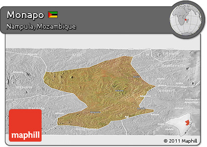 Satellite Panoramic Map of Monapo, lighten, desaturated