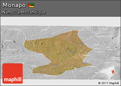 Satellite Panoramic Map of Monapo, lighten, desaturated
