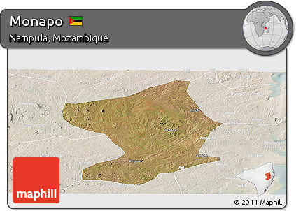 Satellite Panoramic Map of Monapo, lighten