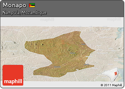 Satellite Panoramic Map of Monapo, lighten