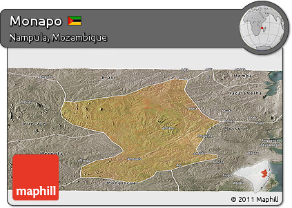 Satellite Panoramic Map of Monapo, semi-desaturated
