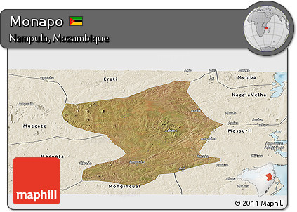 Satellite Panoramic Map of Monapo, shaded relief outside