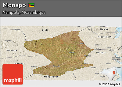 Satellite Panoramic Map of Monapo, shaded relief outside