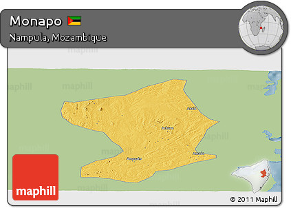 Savanna Style Panoramic Map of Monapo, single color outside