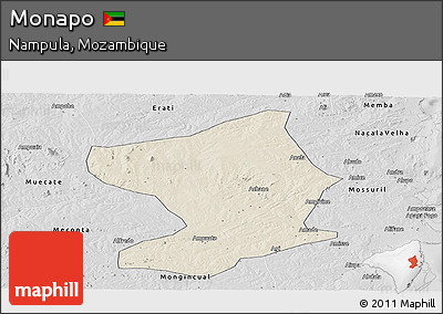 Shaded Relief Panoramic Map of Monapo, desaturated