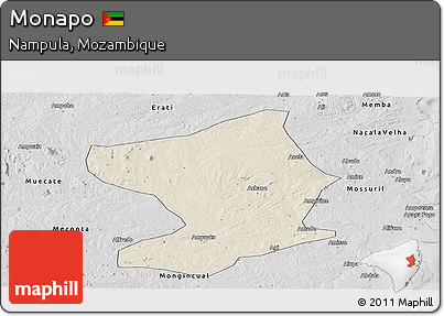 Shaded Relief Panoramic Map of Monapo, desaturated