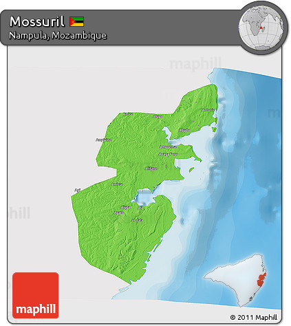 Political 3D Map of Mossuril, single color outside