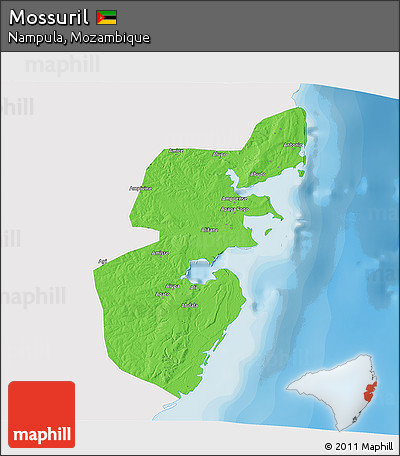 Political 3D Map of Mossuril, single color outside