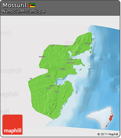 Political 3D Map of Mossuril, single color outside