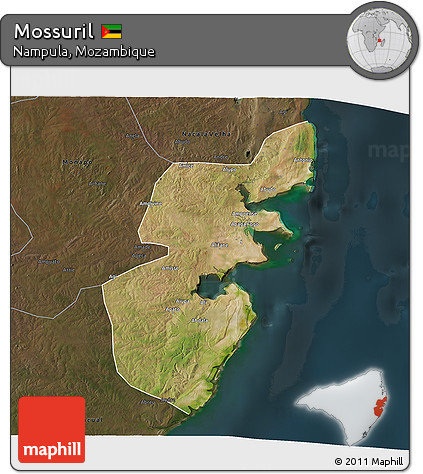 Satellite 3D Map of Mossuril, darken