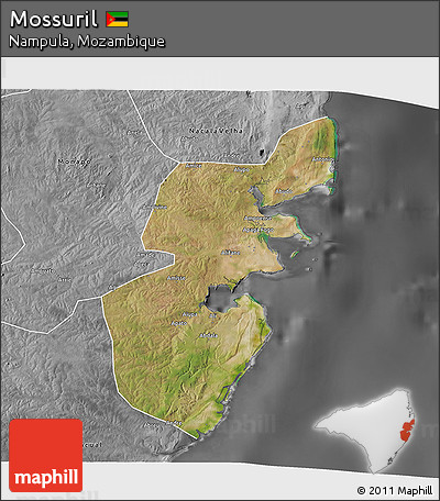 Satellite 3D Map of Mossuril, desaturated