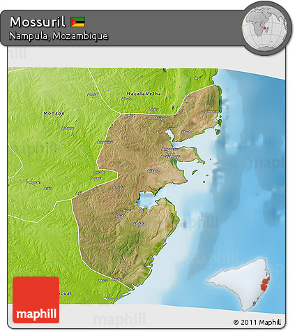 Satellite 3D Map of Mossuril, physical outside