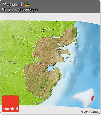 Satellite 3D Map of Mossuril, physical outside