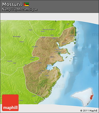 Satellite 3D Map of Mossuril, physical outside