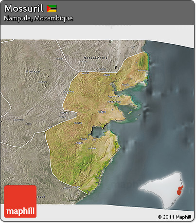 Satellite 3D Map of Mossuril, semi-desaturated