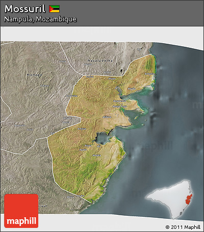 Satellite 3D Map of Mossuril, semi-desaturated