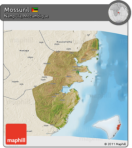 Satellite 3D Map of Mossuril, shaded relief outside