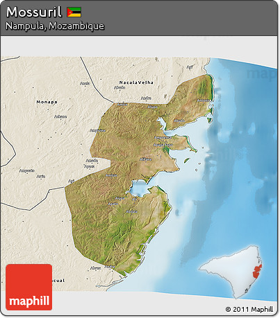 Satellite 3D Map of Mossuril, shaded relief outside