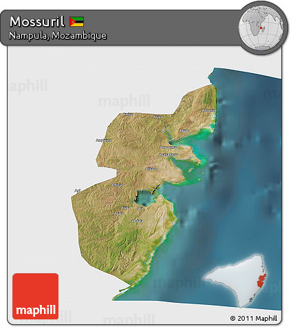 Satellite 3D Map of Mossuril, single color outside