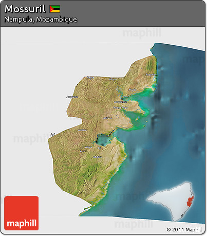 Satellite 3D Map of Mossuril, single color outside