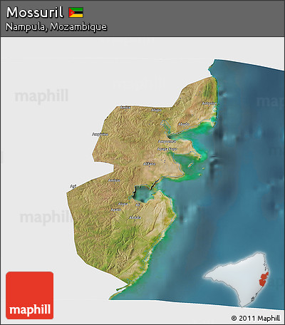 Satellite 3D Map of Mossuril, single color outside