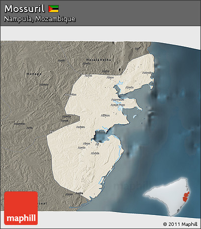 Shaded Relief 3D Map of Mossuril, darken