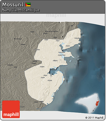 Shaded Relief 3D Map of Mossuril, darken