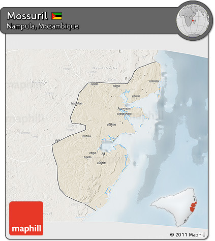 Shaded Relief 3D Map of Mossuril, lighten