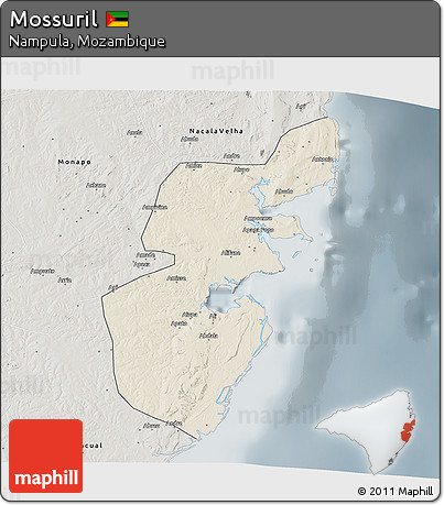 Shaded Relief 3D Map of Mossuril, semi-desaturated