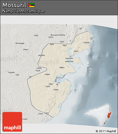 Shaded Relief 3D Map of Mossuril, semi-desaturated