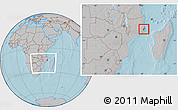 Gray Location Map of Mossuril, within the entire country, hill shading
