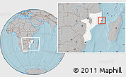 Gray Location Map of Mossuril, highlighted country, within the entire country, hill shading
