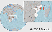 Gray Location Map of Mossuril, highlighted country, highlighted parent region, within the entire country, hill shading