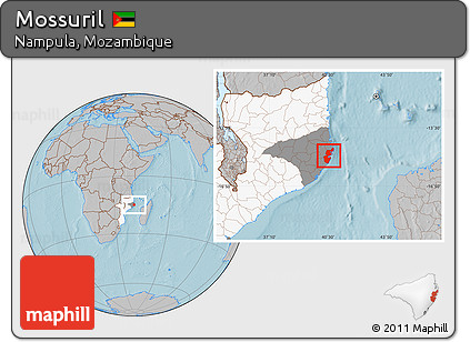 Gray Location Map of Mossuril, highlighted country, highlighted parent region, hill shading