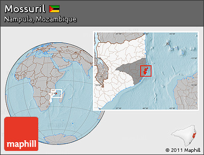 Gray Location Map of Mossuril, highlighted country, highlighted parent region, hill shading