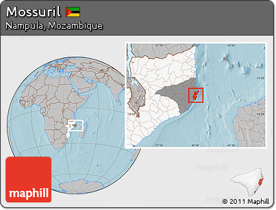 Gray Location Map of Mossuril, highlighted country, highlighted parent region, hill shading