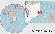 Gray Location Map of Mossuril, highlighted country, hill shading