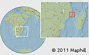 Savanna Style Location Map of Mossuril, within the entire country, hill shading