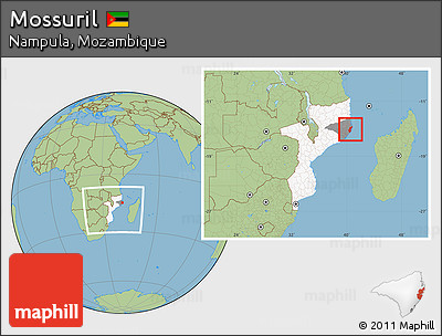 Savanna Style Location Map of Mossuril, highlighted country, highlighted parent region, within the entire country