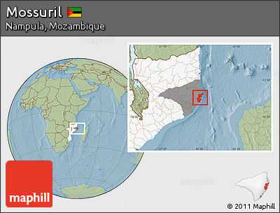 Savanna Style Location Map of Mossuril, highlighted country, highlighted parent region, hill shading