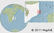 Savanna Style Location Map of Mossuril, highlighted country, hill shading