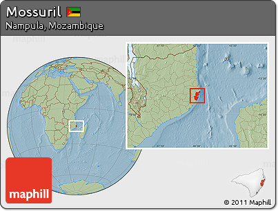 Savanna Style Location Map of Mossuril, hill shading