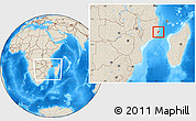 Shaded Relief Location Map of Mossuril, within the entire country