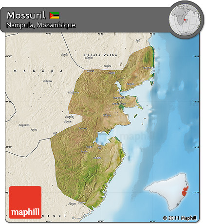 Satellite Map of Mossuril, shaded relief outside
