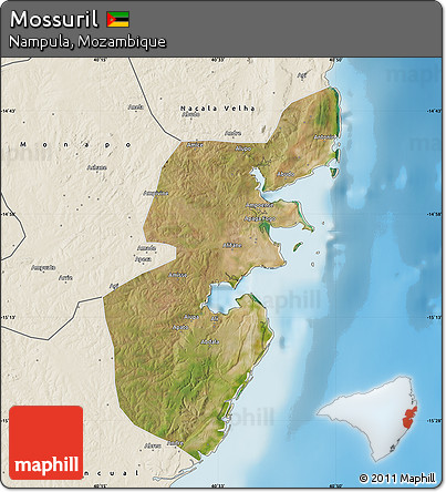Satellite Map of Mossuril, shaded relief outside