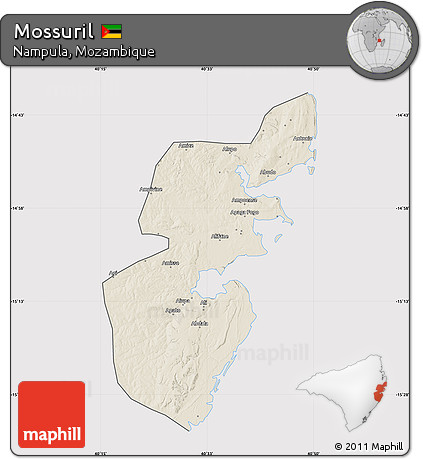 Shaded Relief Map of Mossuril, cropped outside