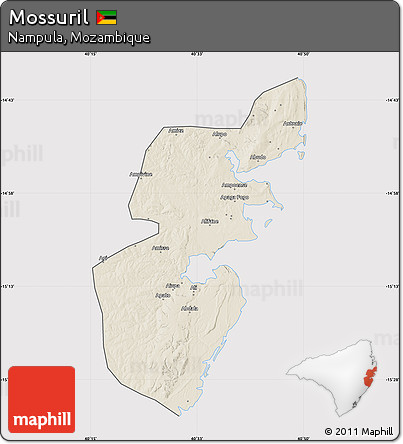 Shaded Relief Map of Mossuril, cropped outside