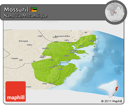 Physical Panoramic Map of Mossuril, shaded relief outside