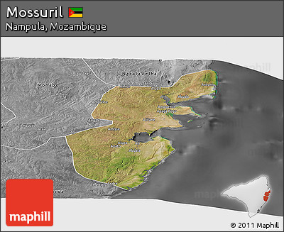 Satellite Panoramic Map of Mossuril, desaturated