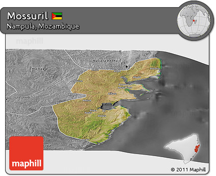 Satellite Panoramic Map of Mossuril, desaturated
